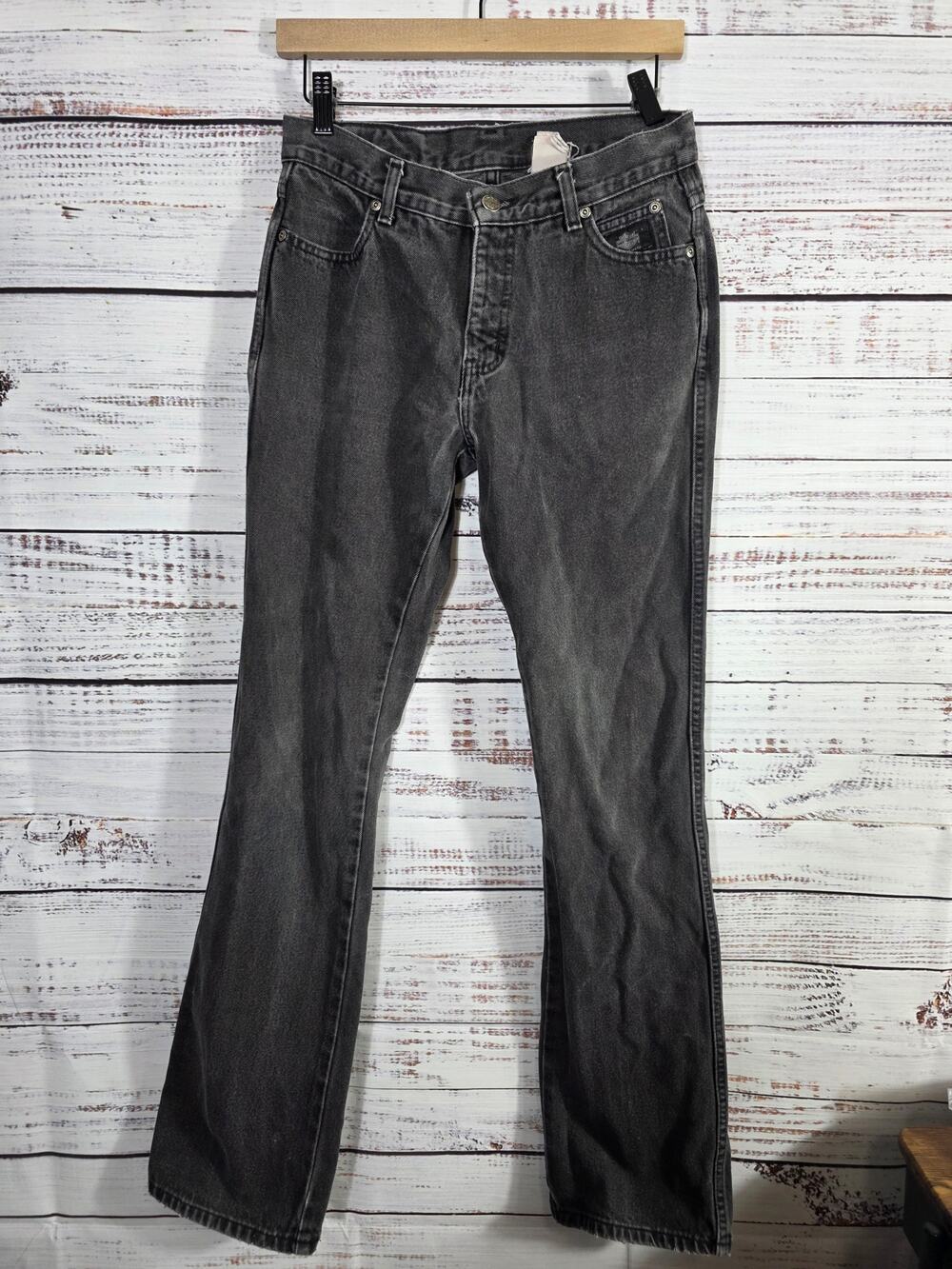 Y2K VTG Harley Davidson Men's Jeans Black Gray Denim Straight Leg 28x32 Biker